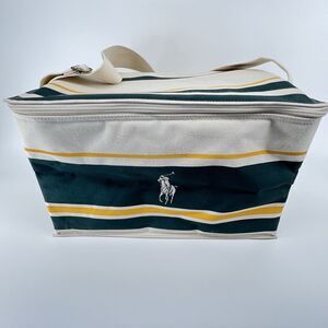 Vintage Polo Ralph Lauren Insulated Cooler Tote Bag Green Yellow Stripe